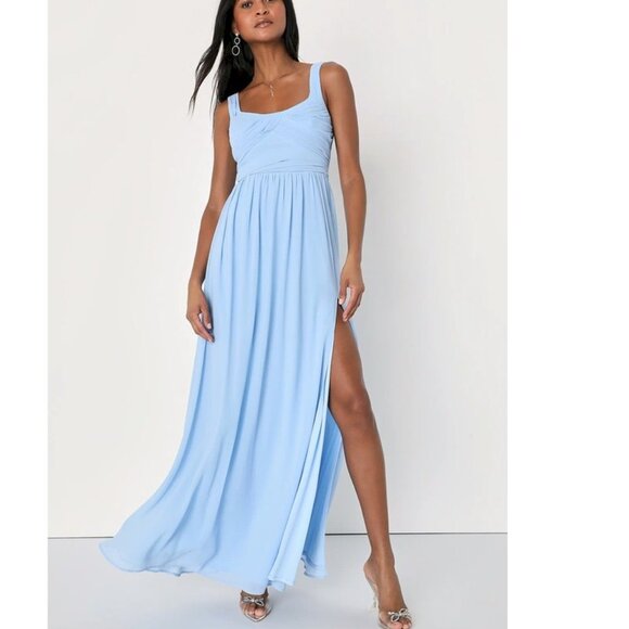 Lulus Sensational Moment Light Blue Pleated Maxi Dress Size Small NWOT - Picture 1 of 6